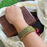 Thin Silk Thread Kundan Bangle-Turquoise Blue-G4936
